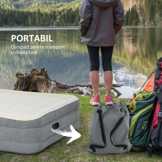Saltea de camping gonflabilă cu pompă electrică integrată 220-240 V PVC gri bej 203x92x46 cm