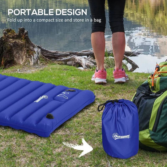 Saltea de Camping Gonflabilă cu Pompa Integrată Impermeabilă Plastic 190t Albastru 195x70x10 Cm