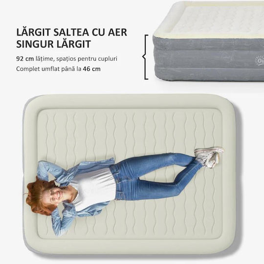 Saltea de camping gonflabilă cu pompă electrică integrată 220-240 V PVC gri bej 203x92x46 cm