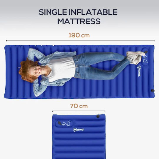 Saltea de Camping Gonflabilă cu Pompa Integrată Impermeabilă Plastic 190t Albastru 195x70x10 Cm