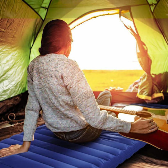Saltea de Camping Gonflabilă cu Pompa Integrată Impermeabilă Plastic 190t Albastru 195x70x10 Cm