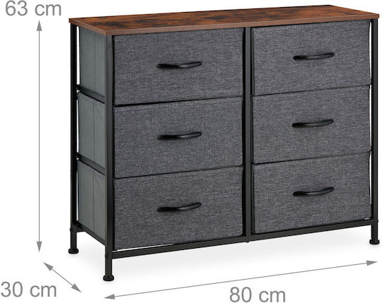 Drawers Storage Made of Metal & Fabric with 6 Drawers L80xW30xH63cm