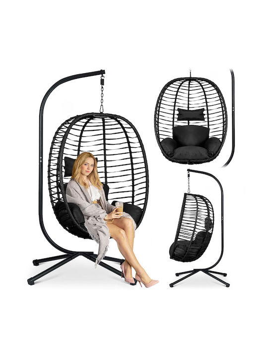 Leagăn Fotoliu Cu Suport Rattan L65xLxÎ Neagră