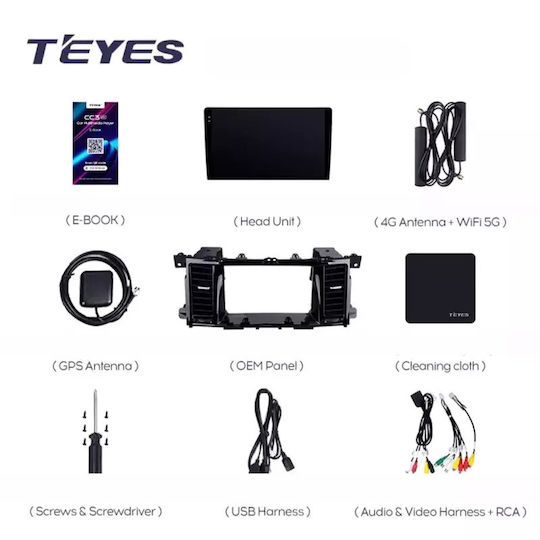 Teyes Auto-Audiosystem 2DIN (Bluetooth/USB/WiFi/GPS/Apple-Carplay/Android-Auto) mit Touchscreen 9.5"