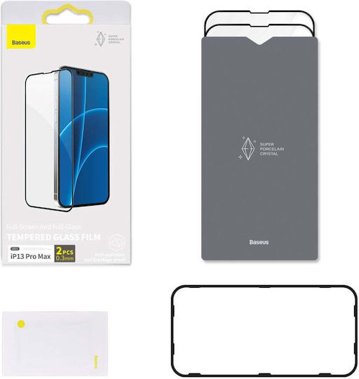 Baseus Porcelain 0.3mm Vollflächig gehärtetes Glas 2Stück Schwarz (iPhone 13 Pro Max) SGQP030201