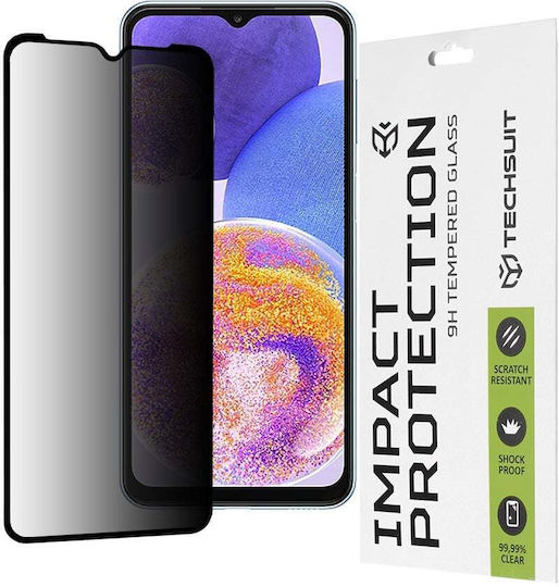 Techsuit 111d Пълно лепило Поверителност Закалено стъкло за цялото лице Черен (Galaxy A23 4G / Galaxy A23 5G)