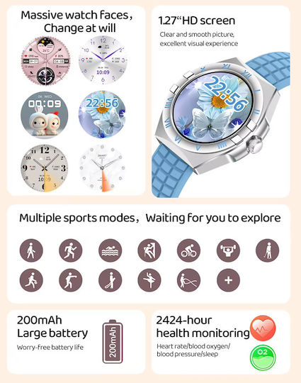 LG80 Mini 41mm Smartwatch with Heart Rate Monitor (Blue)