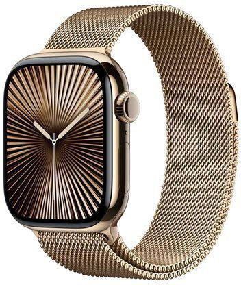 Apple Watch Series 10 Cellular Titanium 42mm Waterproof with eSIM and Heart Rate Monitor (Gold Titanium with Milanese Loop Gold)