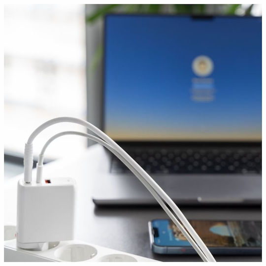 4Smarts GaN Handyladegerät Ohne Kabel mit USB-A Ausgangsanschluss und 2 USB-C Ausgangsanschlüsse 65W Schnellladetechnologie 3.0 Weiß (43675)