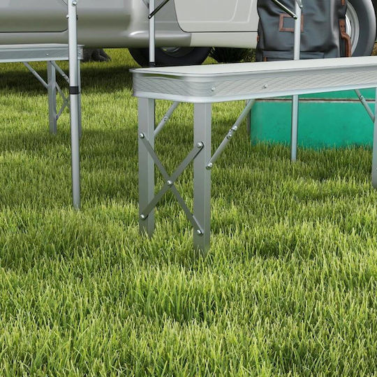 Set Mobilier Camping Grădină Pliabil 1 Masă 2 Bănci MDF Aluminiu Alb 90 Cm Frankfurt