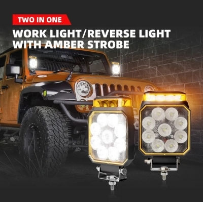 LED Slim Spotlight 10-30 Volt High Power 10W Built-in Road Assistance Strobe Orange 10cm X 12.8cm X 3.6cm