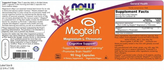 Now Foods Magtein Magnesium L-Threonate 666mg 90 caps