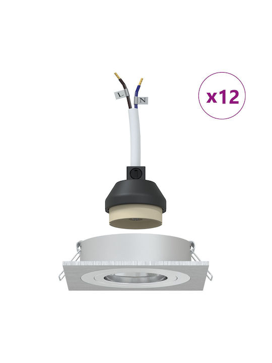 vidaXL Square Metallic Recessed Spot with Socket GU10 Silver 9.1x9.1cm. 1pcs