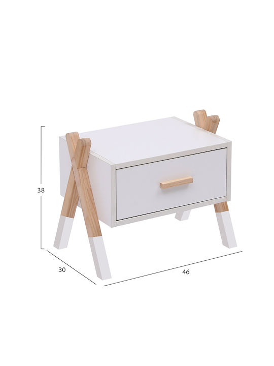Wooden Kids Bedside Table Paschal White 46x30x38cm