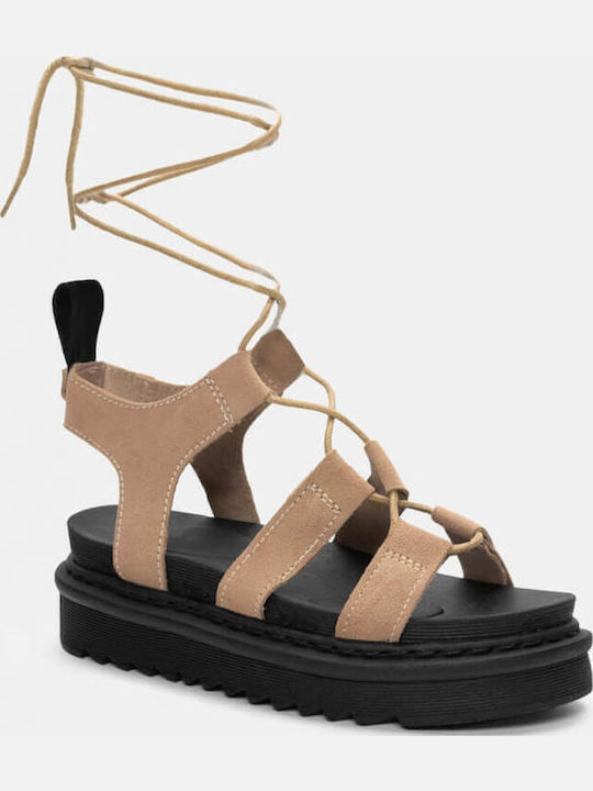 Sandale Casual Damă Flatforme Bej