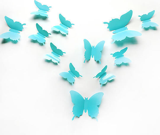 3D Butterfly Wall Sticker Turquoise Set 12 Pieces