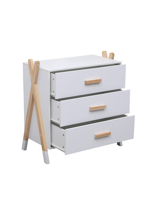 Kids Chest of Drawers White with 3 Drawers 76x40x80.5cm