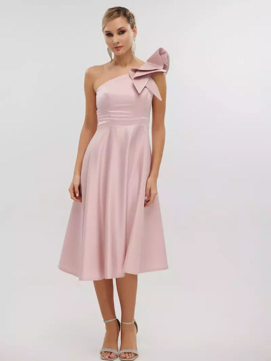 Summer Midi Dress for Wedding and Christening Satin Pink