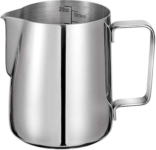 Cana din oțel inoxidabil pentru spumare lapte cu mâner Quasar Co. Cana pentru cappuccino cu cioc Bar Cana Barista 600 ml H 11 cm