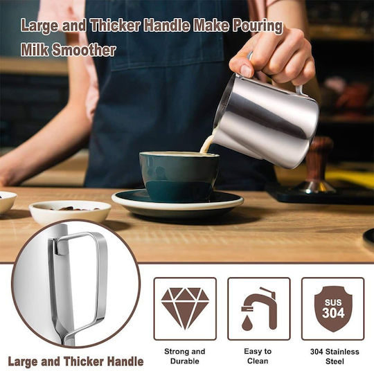 Cana din oțel inoxidabil pentru spumare lapte cu mâner Quasar Co. Cana pentru cappuccino cu cioc Bar Cana Barista 600 ml H 11 cm