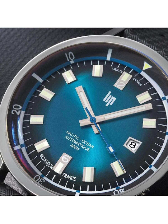 Lip Watches Мъжки Часовник Автоматичен с Черен Каучукова Каишка