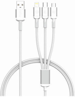 Moveteck Плетена USB към Lightning / Type-C / micro USB Кабел Бял 1м (463.010498)
