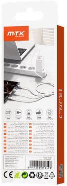 Moveteck Плетена USB към Lightning / Type-C / micro USB Кабел Бял 1м (463.010498)