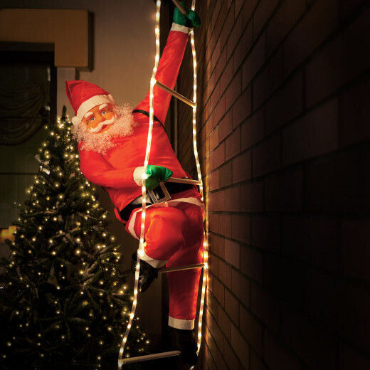 Luminat Decorativ Moș Crăciun De Exterior Albς pe Scară