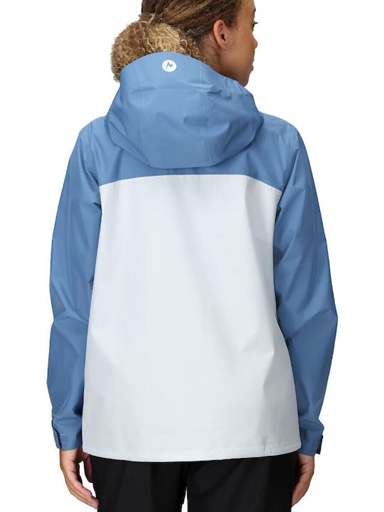 Minimalist Women's for Hiking Lifestyle Jacket Waterproof and Windproof for Spring or Autumn with Hood Light Blue