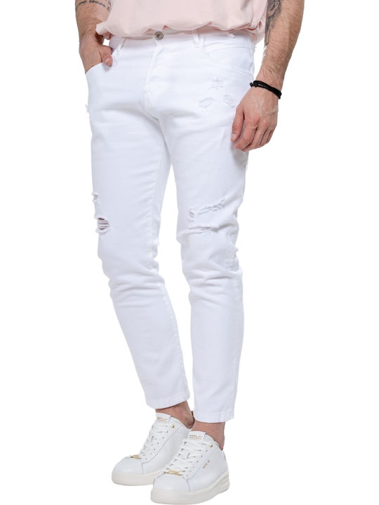 Date Ανδρικό Παντελόνι Τζιν Ελαστικό white