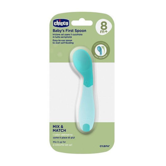 Chicco Lingură Pentru Bebeluşi Baby's First Spoon Din Plastic Pentru 8+ Luni Turcoaz
