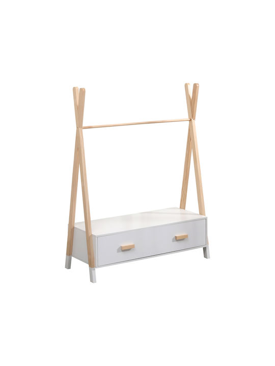 HomeMarkt Wooden Kids Wall Hanger with Hooks Paschal White 80x40x130cm