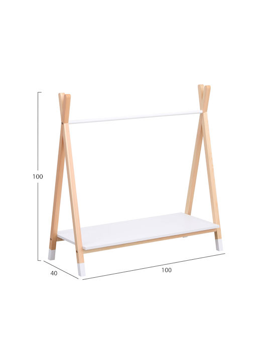 HomeMarkt Kids Wall Hanger Multi Hook Wooden White with Shelf 100x40x100cm