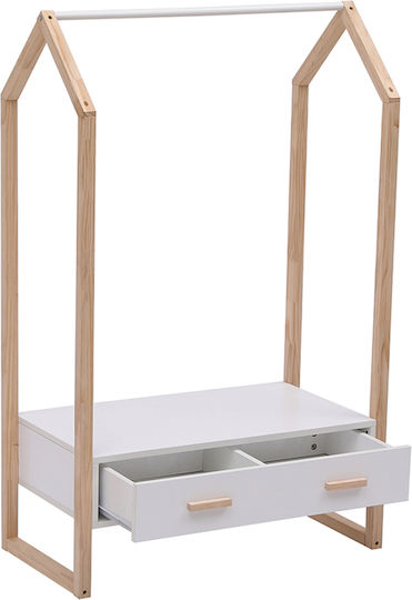 HomeMarkt Wooden Kids Wall Hanger with Hooks Pepe White 80x40x125cm