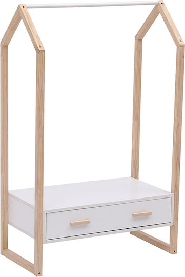 HomeMarkt Wooden Kids Wall Hanger with Hooks Pepe White 80x40x125cm