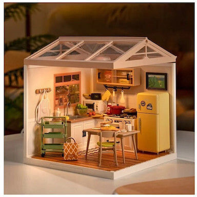 Rolife Construction & Building Toys Wooden Robotime Happy Meals Kitchen with LED for Children Aged 8+