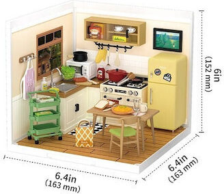 Rolife Construction & Building Toys Wooden Robotime Happy Meals Kitchen with LED for Children Aged 8+