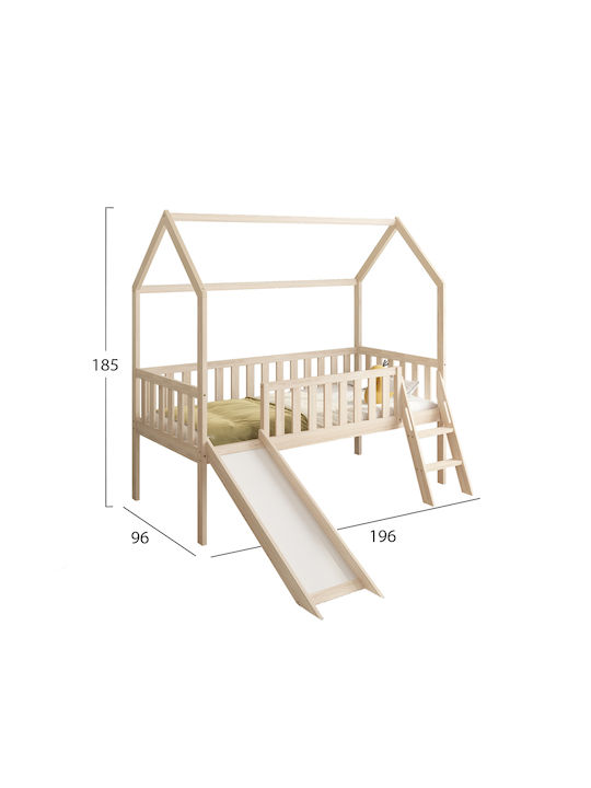 PHYLLIS Pat pentru Copii Montessori Loft Bed Single Bej pentru Saltea 90x190cm