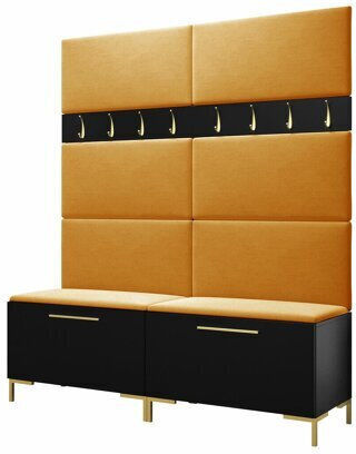 Tivsoa 101 Entry Furniture with Mirror & Hanger Black Velvet-Black Metal 168x46x196cm