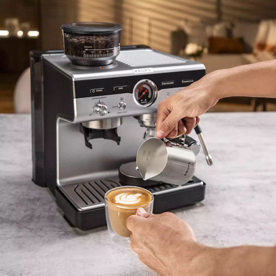 Krups 1380W Налягане 15бар с мелачка Кафява XP804T