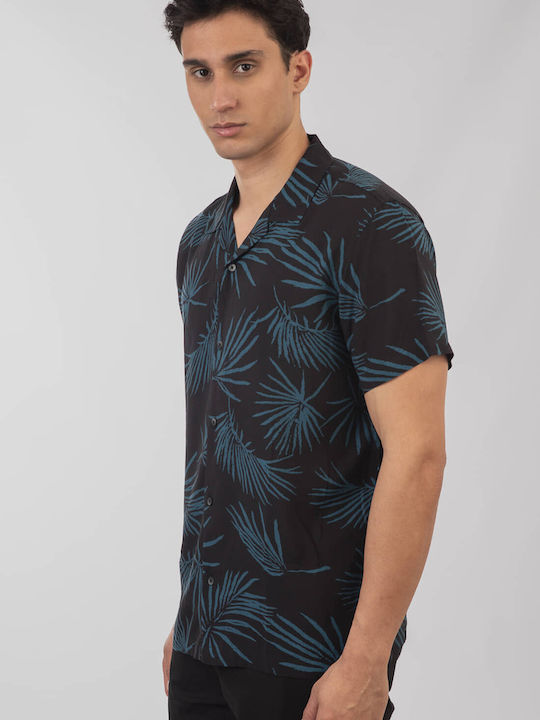 Short-sleeved Cotton Shirt Floral Black