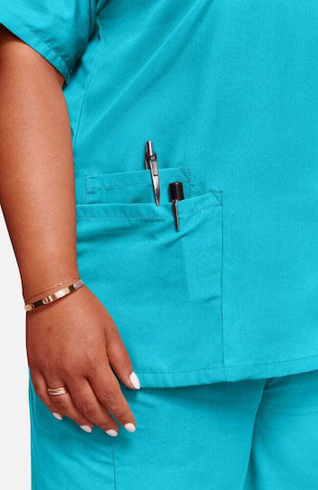 Cherokee Women's Turquoise Medical Blouse Cotton and Polyester