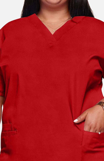 Cherokee Women's Red Medical Blouse Cotton and Polyester