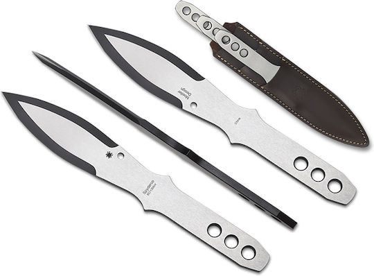Spyderco Spyder Thrower Medium Cuțit Gri în Husă Din Piele Set 3 Buc