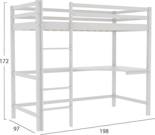 Akron Pat pentru Copii Loft Bed Single cu Birou Bej pentru Saltea 90x190cm