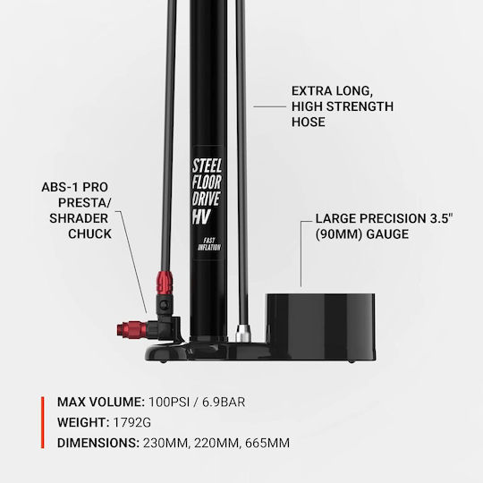Lezyne Steel Floor Drive Τρόμπα Αέρος Χεριού με Μανόμετρο