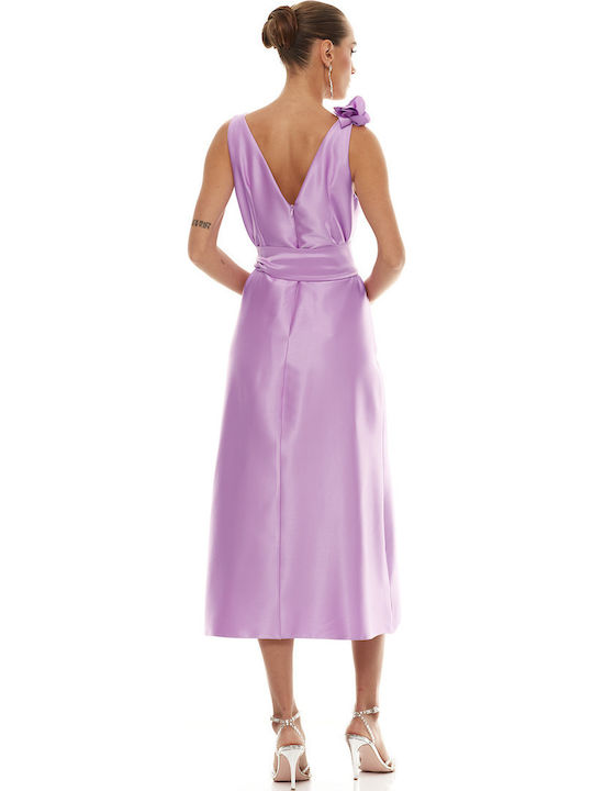 Summer Midi Dress for Wedding / Baptism Satin Lilac