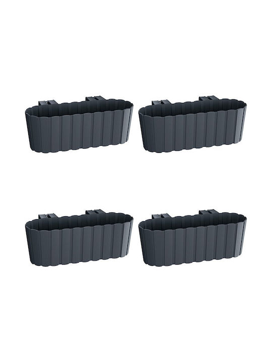 Set 4 Decorative Planters Plastic Stand Anthracite 4.9 L 38.3x21.2x13 Cm Boardee Hook