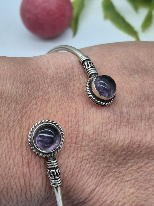 Versilbertes verstellbares Damenarmband mit Amethyst