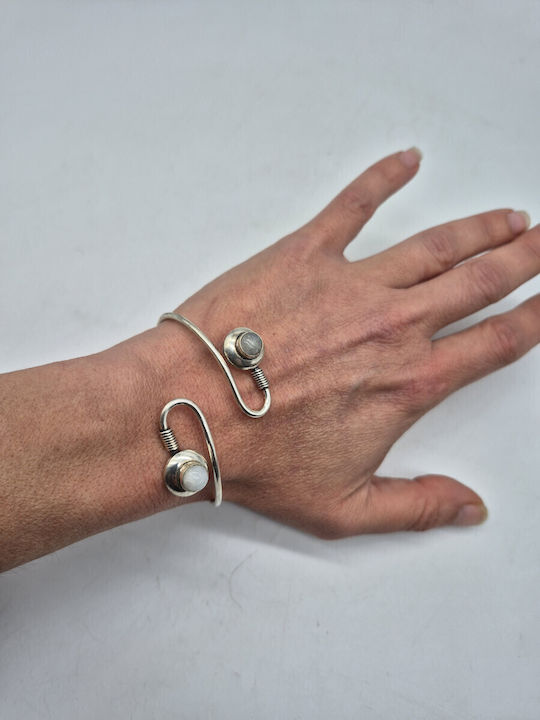 Versilbertes verstellbares Damen-Mondsteinarmband
